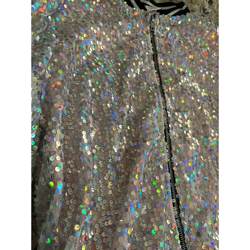Arizona Girls Sequin Jacket Rainbow Holographic‎ Bomber Jacket Size 10/12